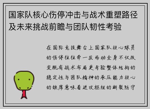国家队核心伤停冲击与战术重塑路径及未来挑战前瞻与团队韧性考验